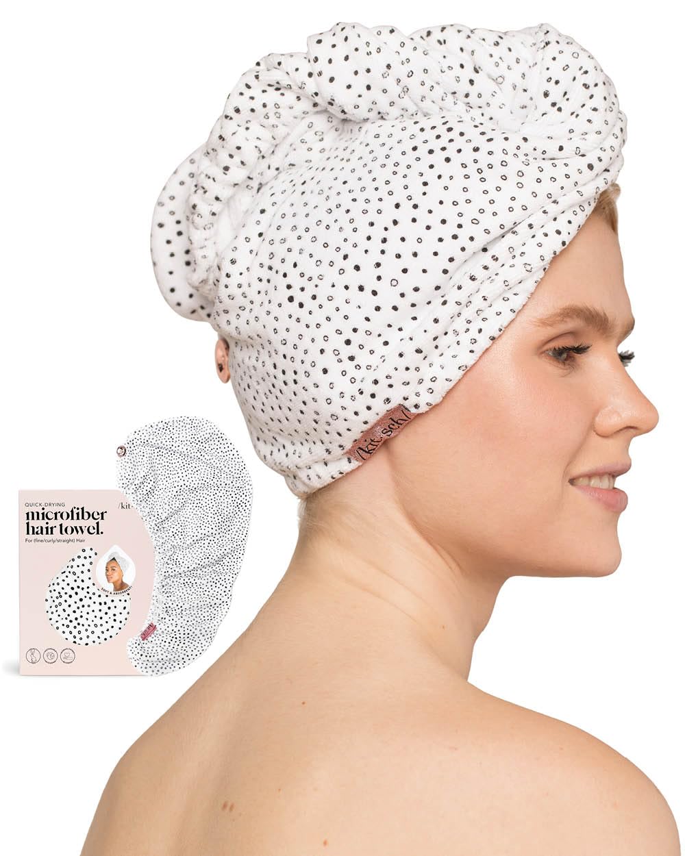 Packaging display of Kitsch microfiber hair towel