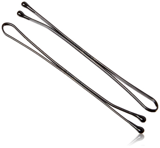 Extra large black flat style hair pins for roller setting close up view