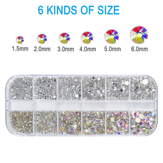 Close up of Huetfat flatback crystal rhinestones in organizer box