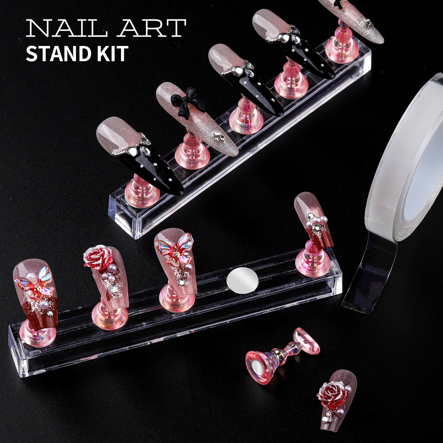 Comprehensive nail art kit components spread out