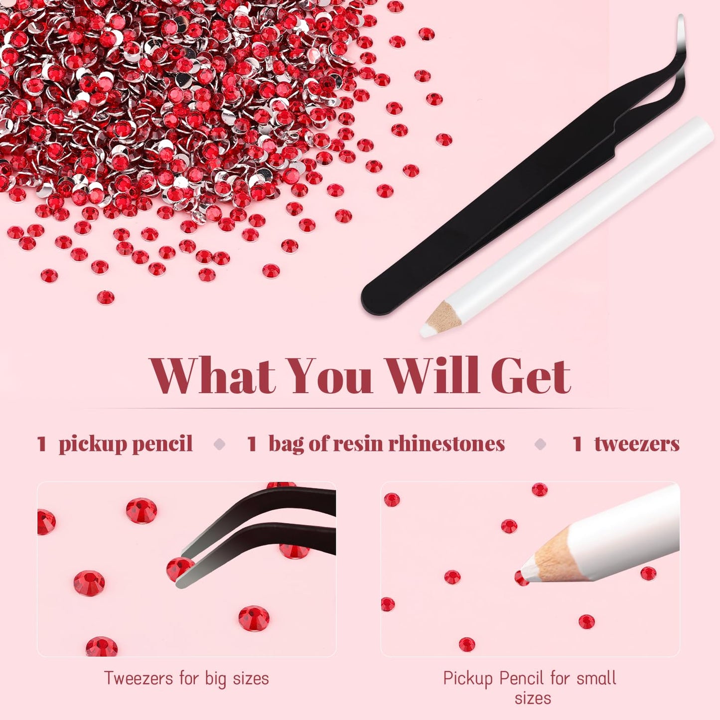 Professional diy nail art decoration with red resin gems