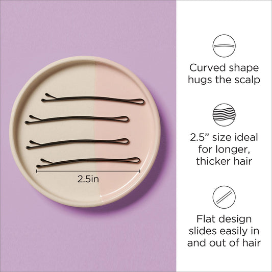 Extra large 3 inch black curved hair pins for thick hair updo styling close up
