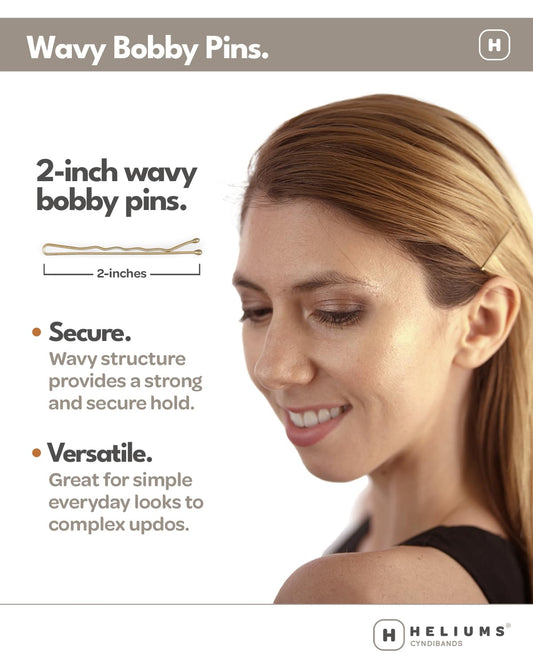 Heliums two inch wavy hair pins matte metallic finish close up