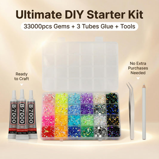 Close up of 3mm resin rhinestones in storage box