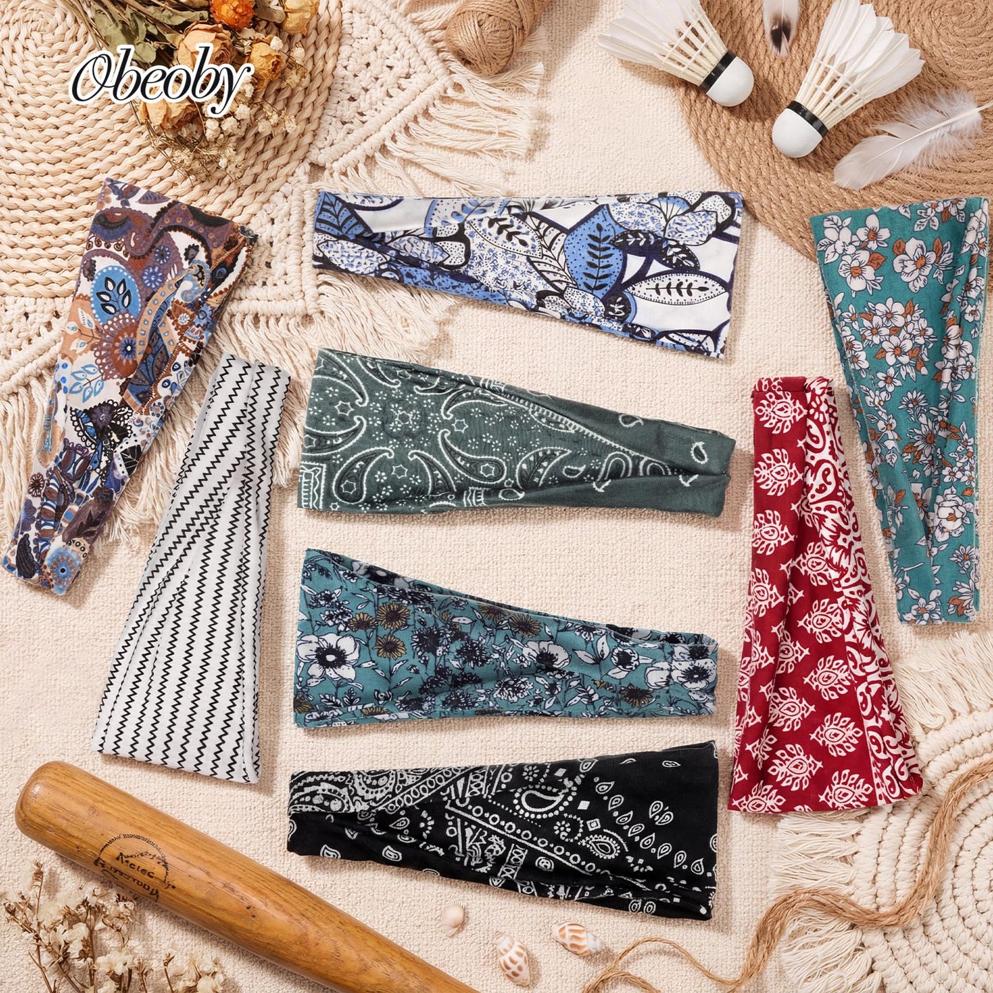 Group of 8 colorful obeoby boho headbands for daily use