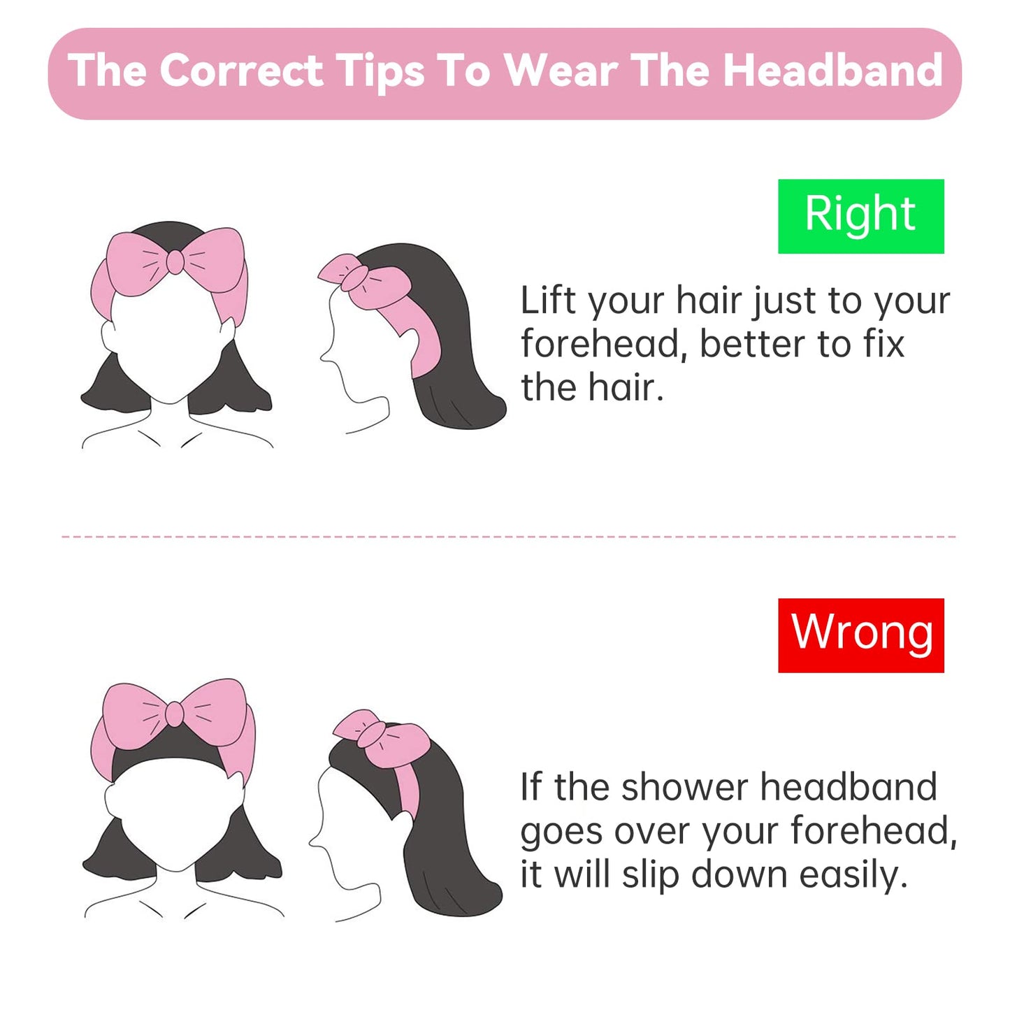 Collection of six pink bow headbands for face care