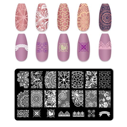 Detailed view of Molilon stainless steel nail art stamping plates