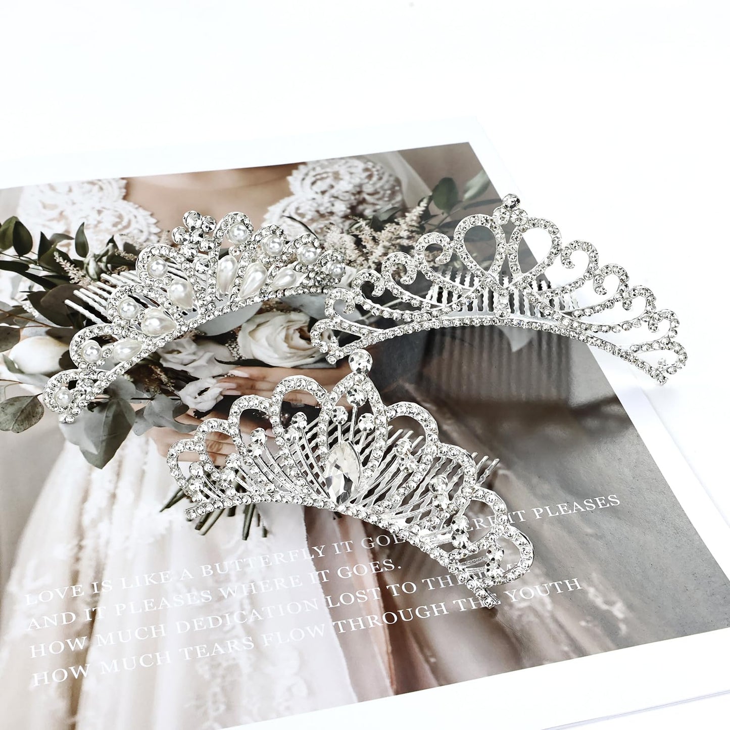 Premium imported silver tiara combs pack for wedding and birthday hairstyles