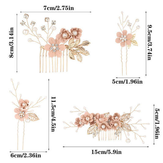Detailed side angle of Bowinr bridal hair accessories with pearls and rhinestones.