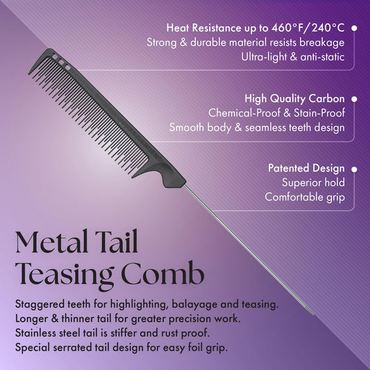 Olivia Garden carbon fiber professional hair comb with stainless steel pintail for sectioning
