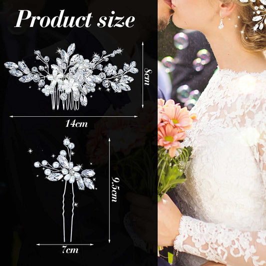 Yeshone bridal hair comb close up showcasing detailed artificial pearls and shimmering rhinestones