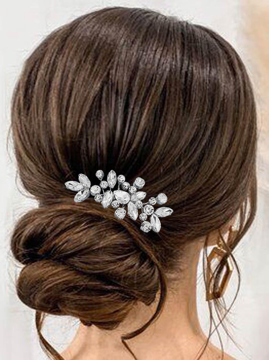 Close up of Catery rhinestone bridal hair accessory