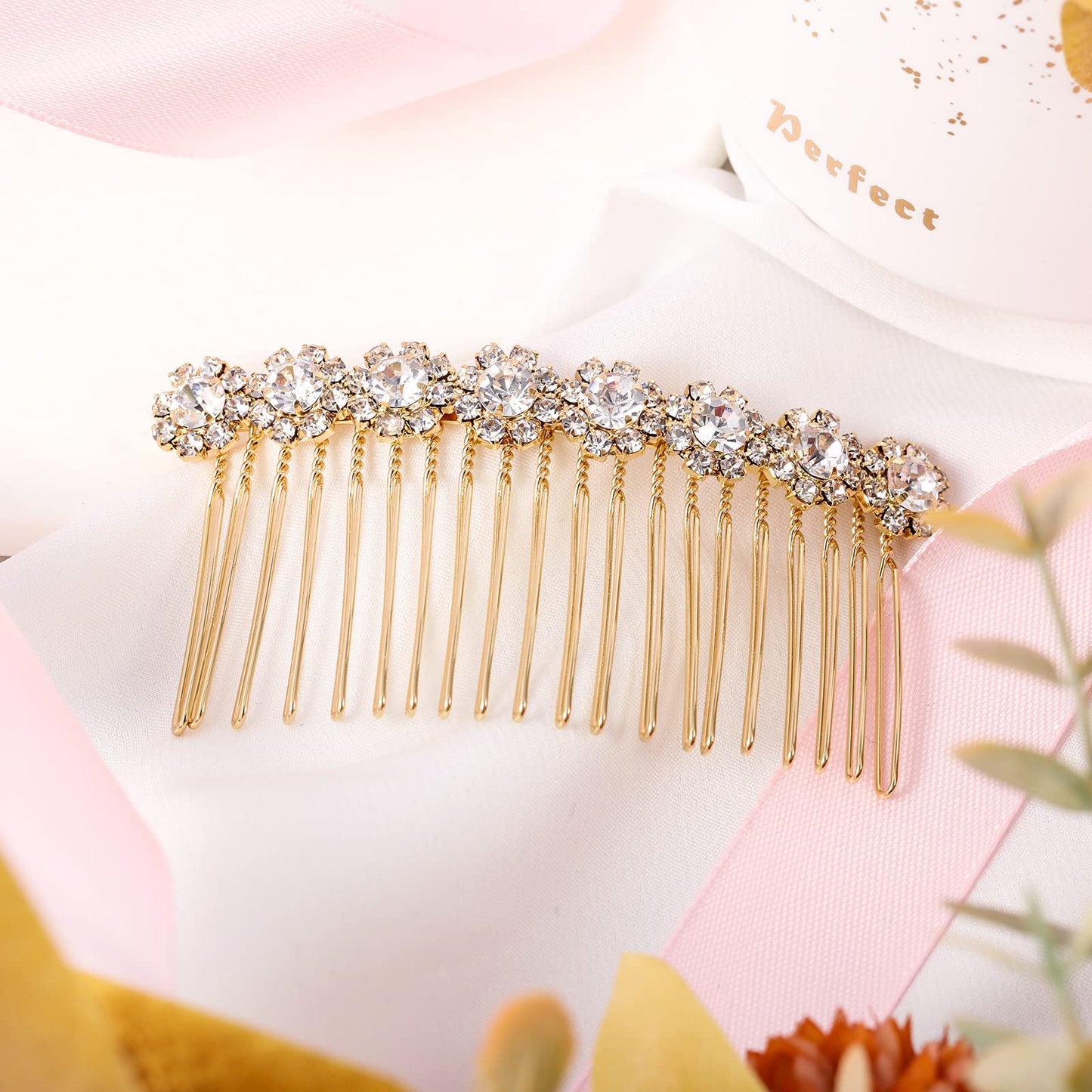 Side view of Geosar alloy rhinestone hair clips highlighting the non fading metallic shine and sparkle.