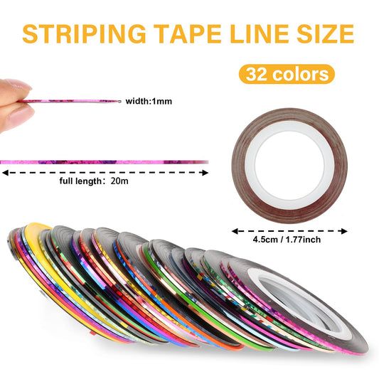 Close up of 1mm ultra thin self adhesive holographic nail line stickers