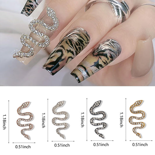 Gold and silver alloy snake charms for acrylic nail art decorations