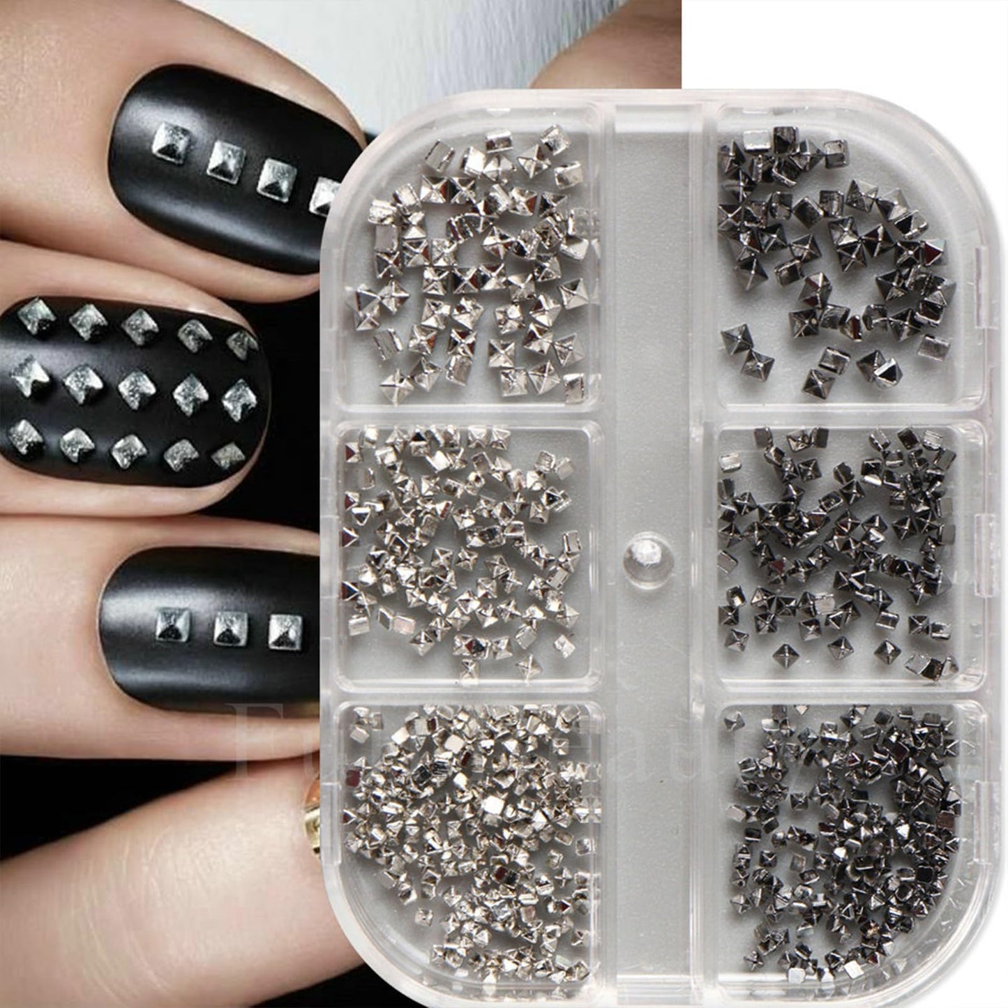 Organized compartments of alloy nail charms for easy access