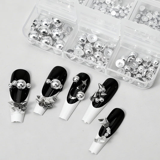 Teaaha nail art kit featuring black and silver cone spikes