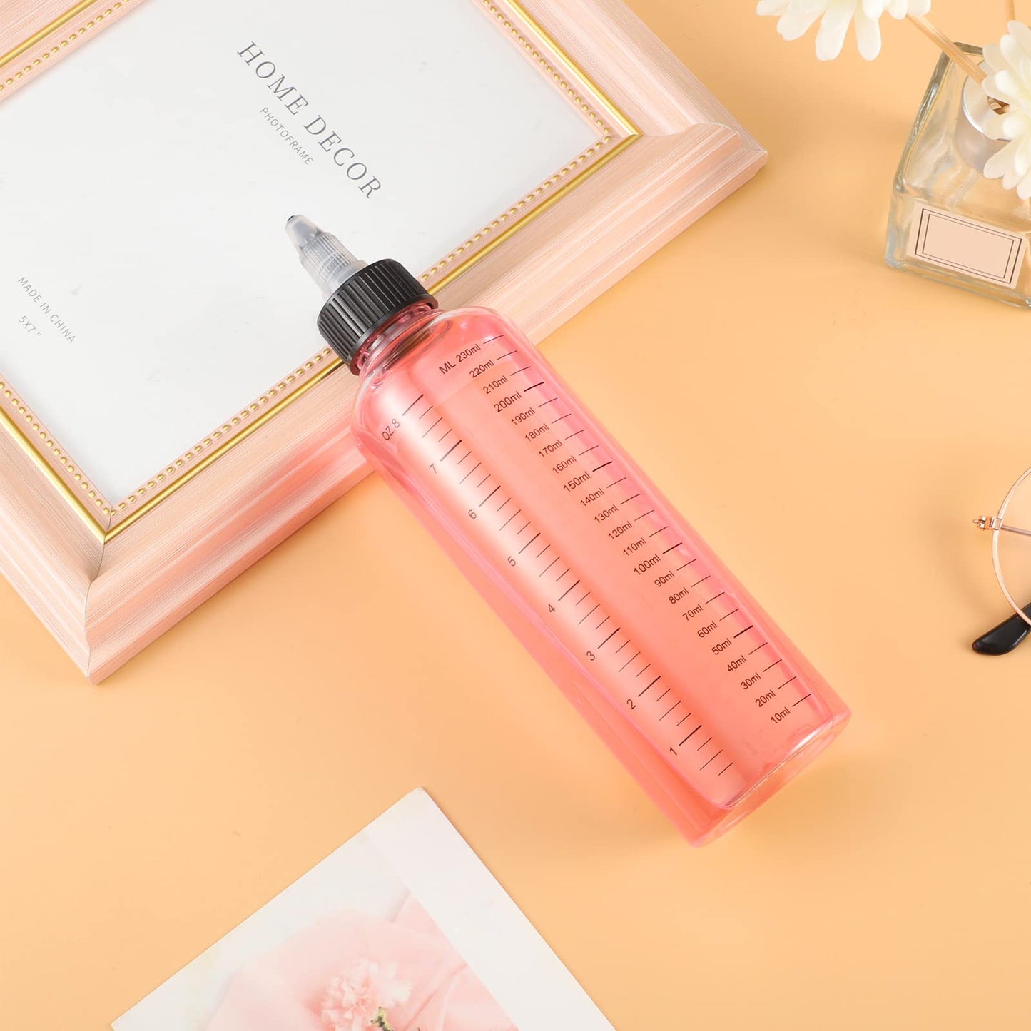 Two pieces of BESARME 8.5 ounce clear hair care product dispensing bottles.