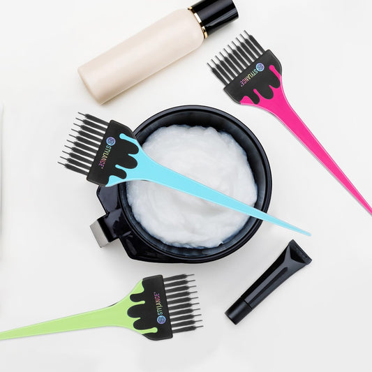 Close up of nylon guide bristles on hair dye brush