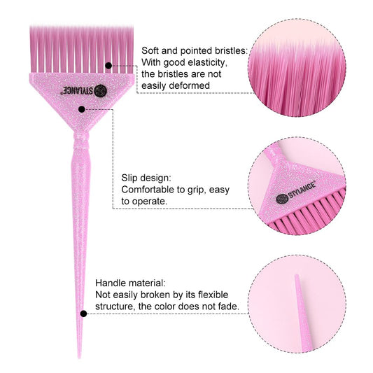 Close up of 3 sizes of pink glitter tint brushes