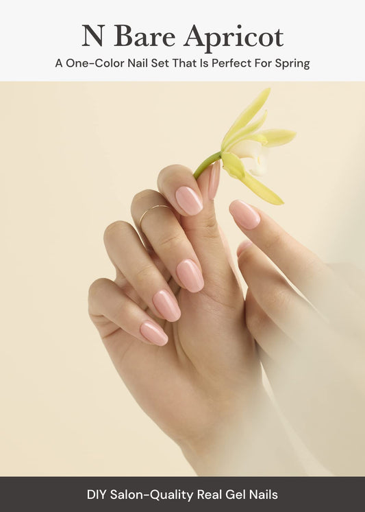 Ohora N Bare Apricot gel strips applied on fingers