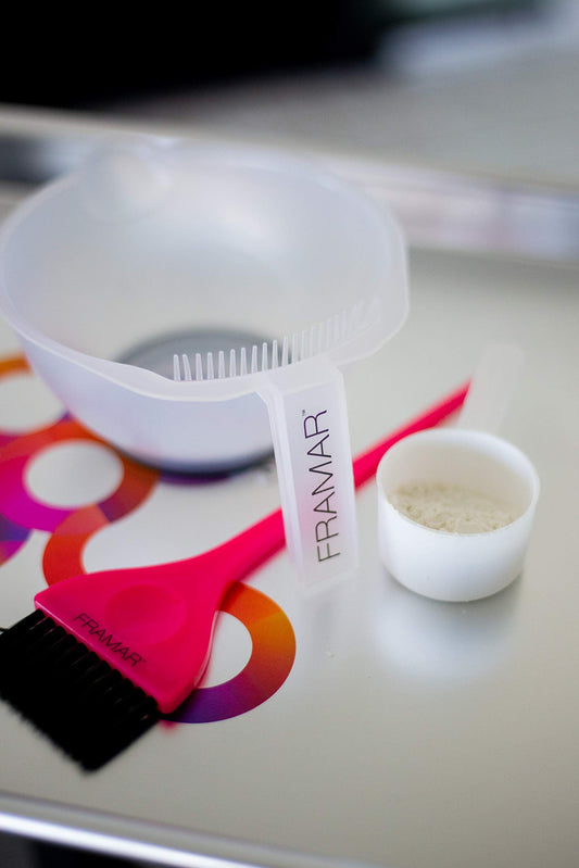 Close up of Framar hair dye brush AccuSoft bristles
