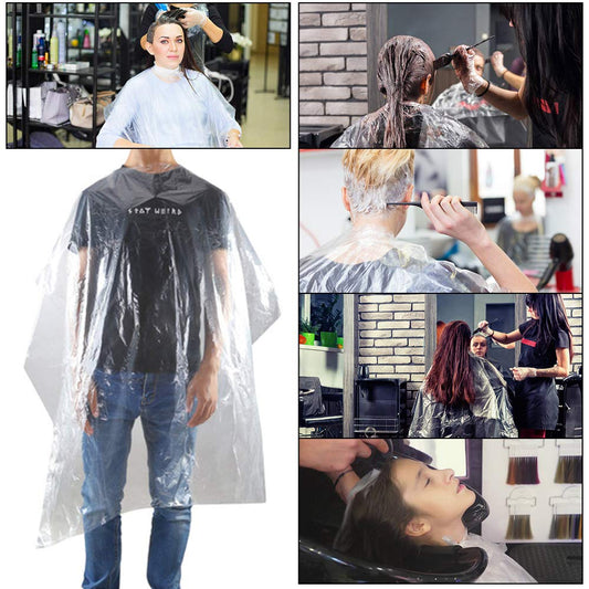 Transparent waterproof salon cape being used for hair coloring