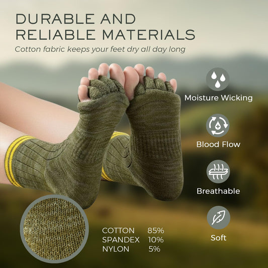 Five toe alignment socks showing toe separation