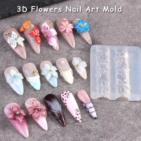 Clear silicone nail carving template with tropical floral shapes for 3D manicures
