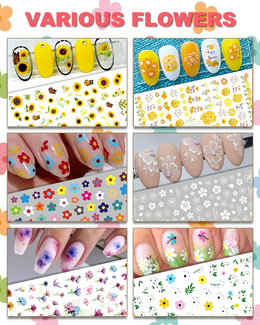 Close up of seasonal flower and butterfly nail decals
