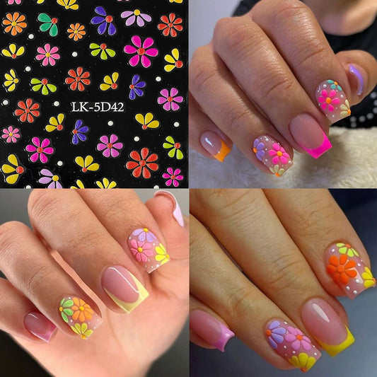 Close up of 5D daisy and heart nail decals