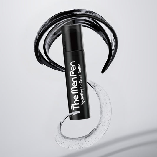 The Men Pen beard filler pen and caffeine eye roller tools close up