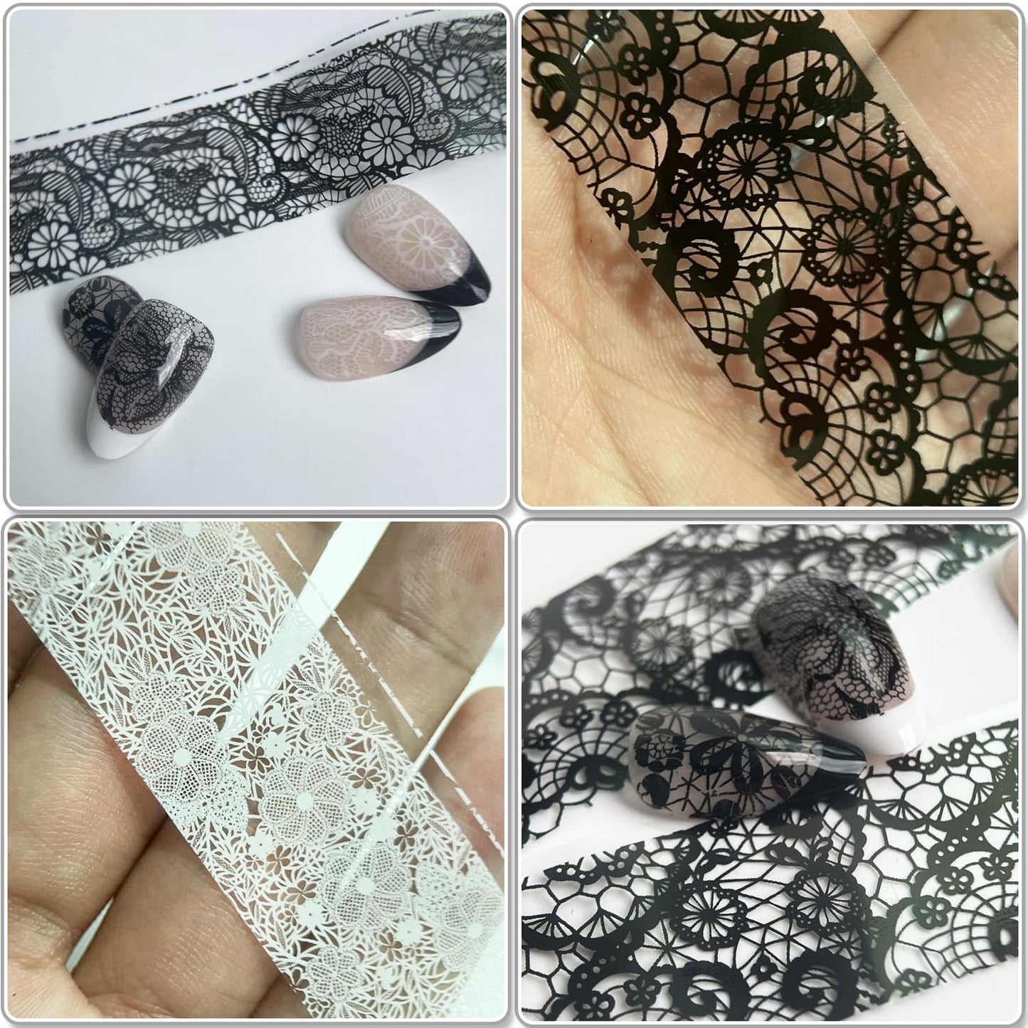 Professional nail art application using lace foil decals