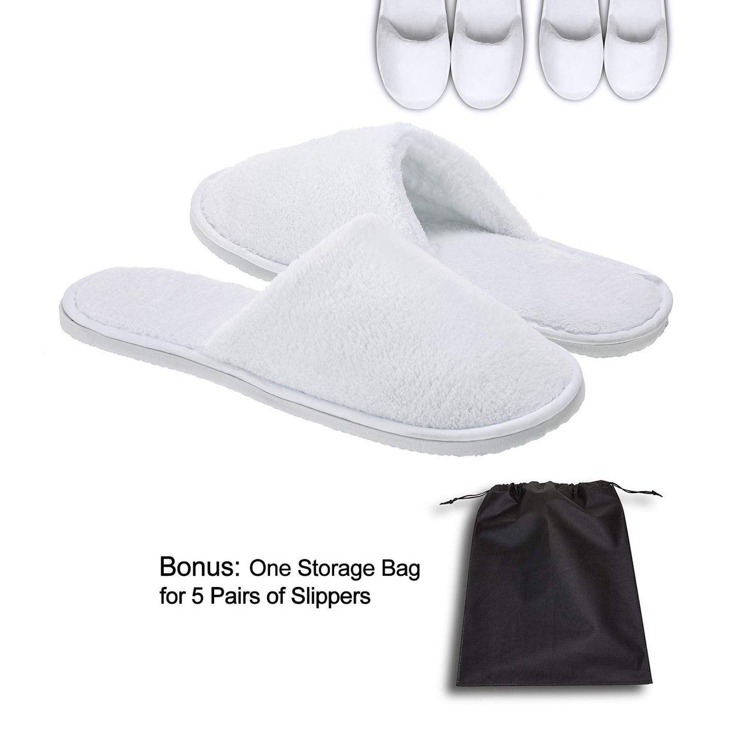 AhfuLife five pack reusable unisex spa slippers neatly arranged for guests