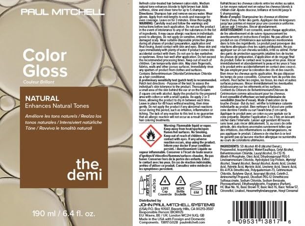Back of bottle Paul Mitchell The Demi Color Gloss instructions