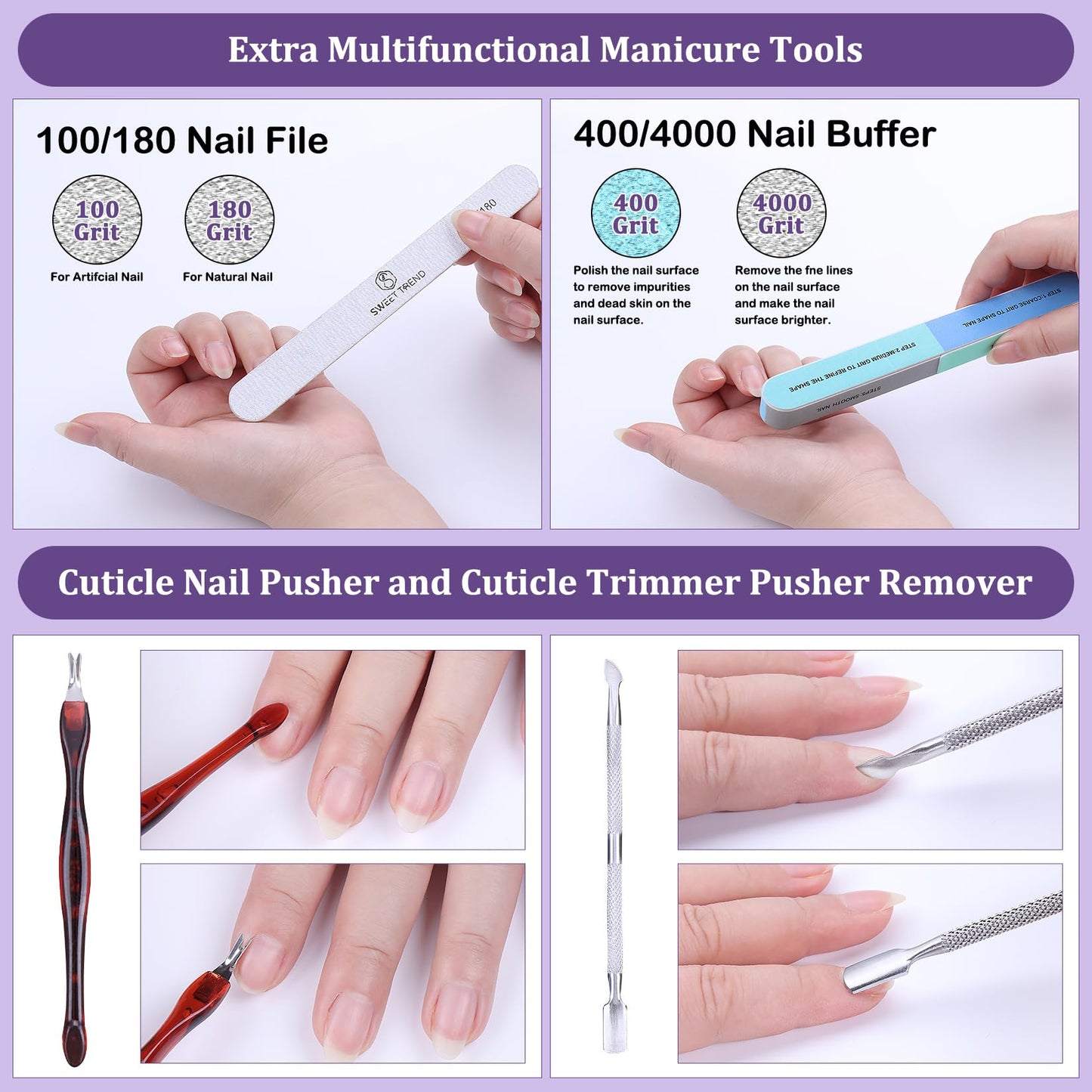 Sweet Trend nail extension kit components arranged