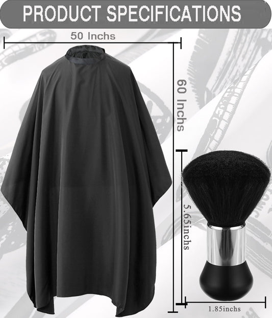 Black waterproof barber cape with adjustable snap closures for salons