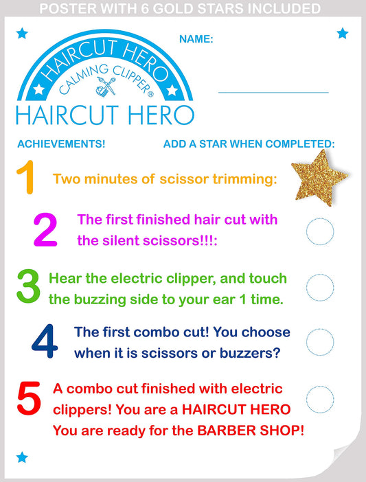 Patented manual quiet clipper with soft gel finger inserts for sensory friendly haircuts