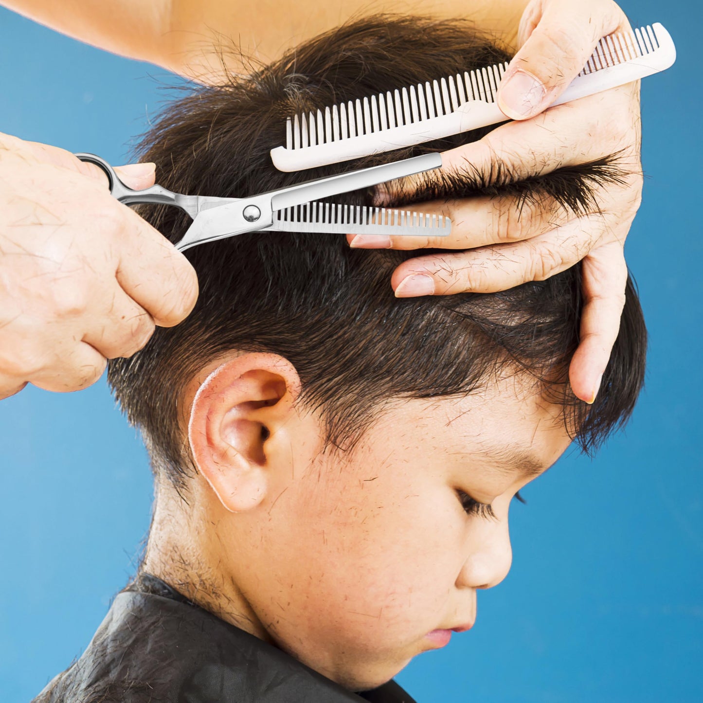 Home grooming hair texturizing shears kit for kids with black leather storage pouch