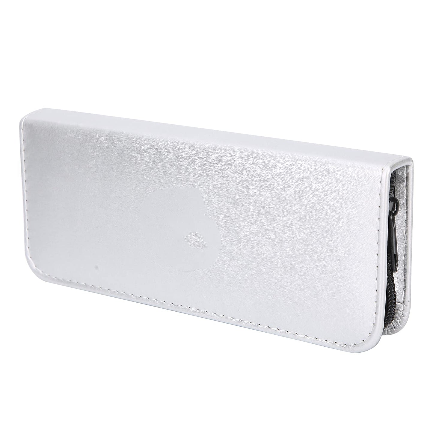Betued hairdressing shears storage case close up on the water resistant smooth white leather texture