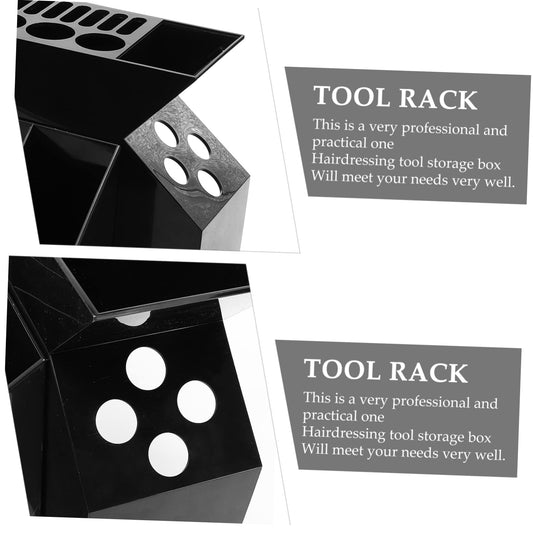 Black ABS plastic hairdressing tool organizer showing empty multi-compartment interior