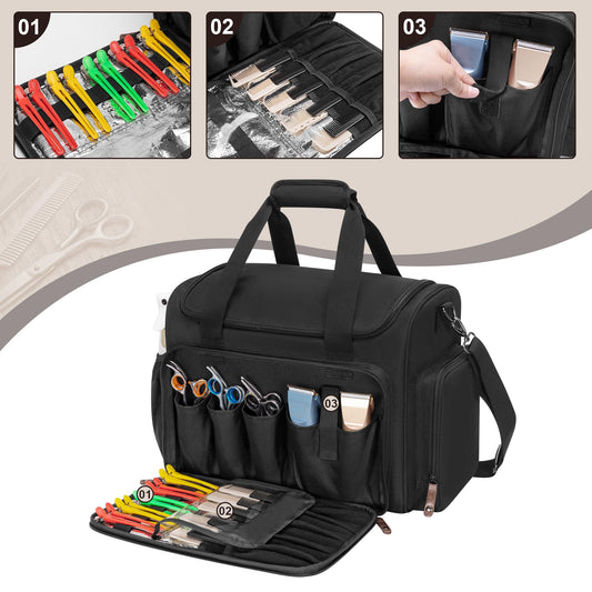 BAFASO professional hairstylist traveling bag open view displaying the heat resistant aluminum foil lining.