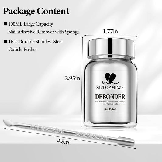 Sutozmiwe adhesive remover set with stainless steel cuticle pusher
