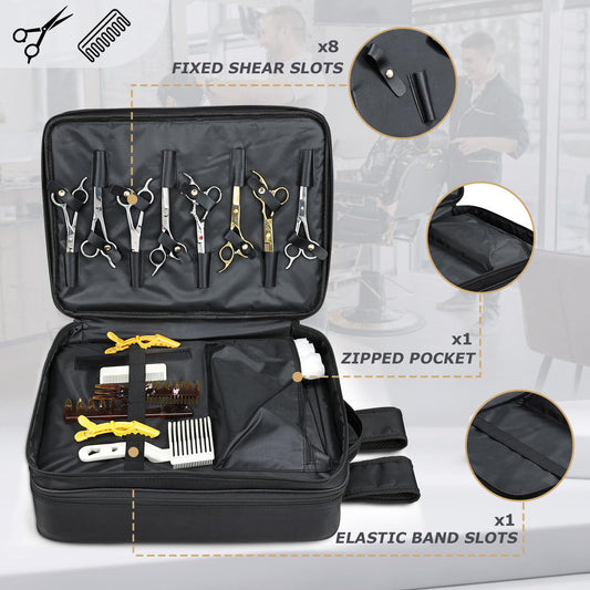 Yueieoun hairdresser backpack open compartment displaying the detachable clipper tray layout