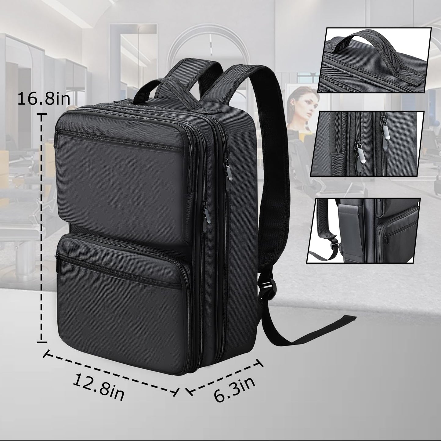 Yueieoun portable barber briefcase standing upright at a professional salon station layout