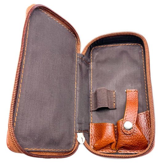 Parker LP4 leather double edge razor pouch showing zippered closure