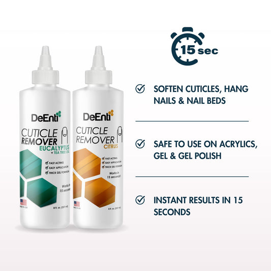 Professional DeEnti cuticle softener gel bottle in hand