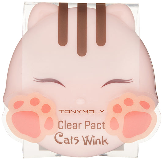 TONYMOLY oil control pressed powder compact opened showing the mirror and face powder puff