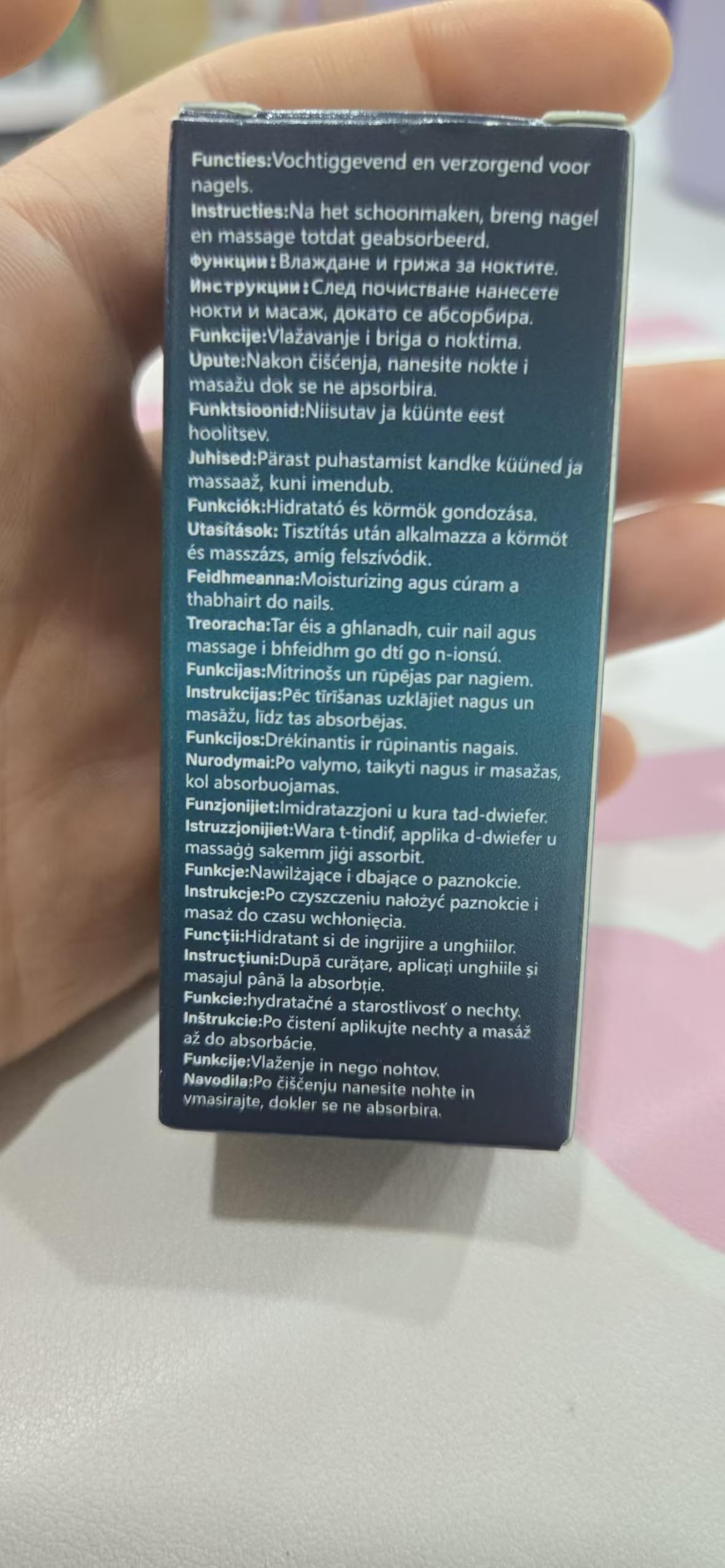 Nourishing nail care oil ingredients display and 3 pack packaging