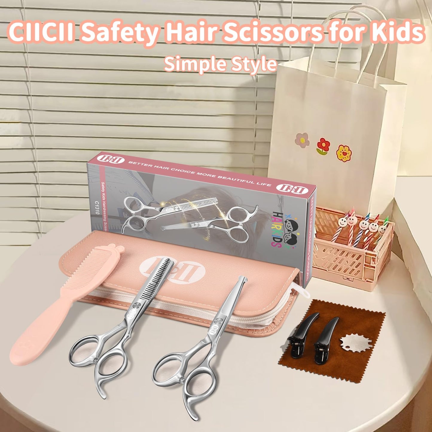Premium packaging and gift leather bag containing the authentic CIICII imported safety haircutting scissors